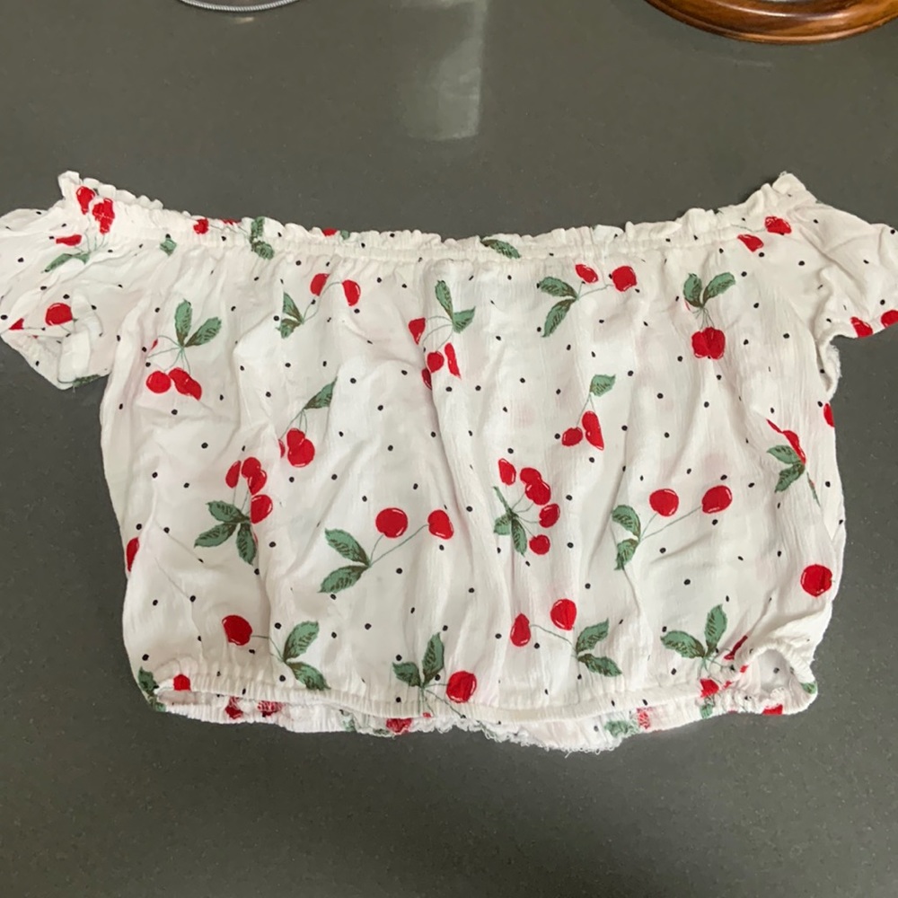 Cherry Crop Top Off-the-Shoulder